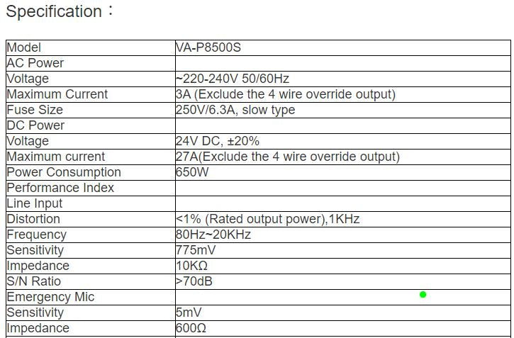 VA-P8500S 8 Zone Voice Alarm Amplifier