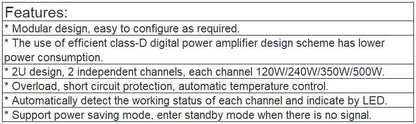 VA-P2120( 2 x 120W), VA-P2240(2 x 240W), VA- P2350( 2 x 350W), VA-P2500(2 x 500W) Class-D Digital Amplifier
